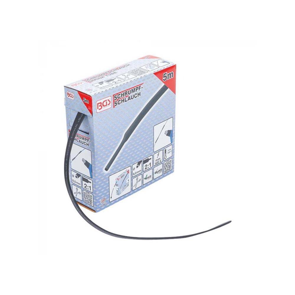 Schrumpfschlauch-Box - Durchmesser 8 mm - Schrumpfrate 2 zu 1 - Länge 5 m - schwarz