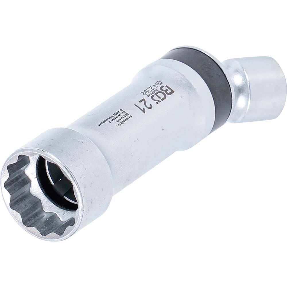 Zündkerzen-Gelenkeinsatz Zwölfkant mit Haltefeder - Antrieb Innenvierkant 10 mm (3/8 ") - Schlüsselweite 21 mm - Länge 100 mm