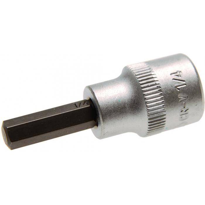 Bit-Einsatz - Innen-6-kant - 1/4" - Antrieb- 3/8" - CV-Stahl - gerändelt - matt verchromt