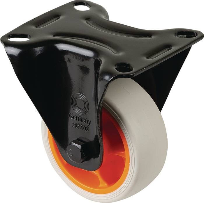 Bockrolle D.80mm Trgf.100kg Gum.Platte L104xB80mm Farbe Rl.hellgrau BS ROLLEN