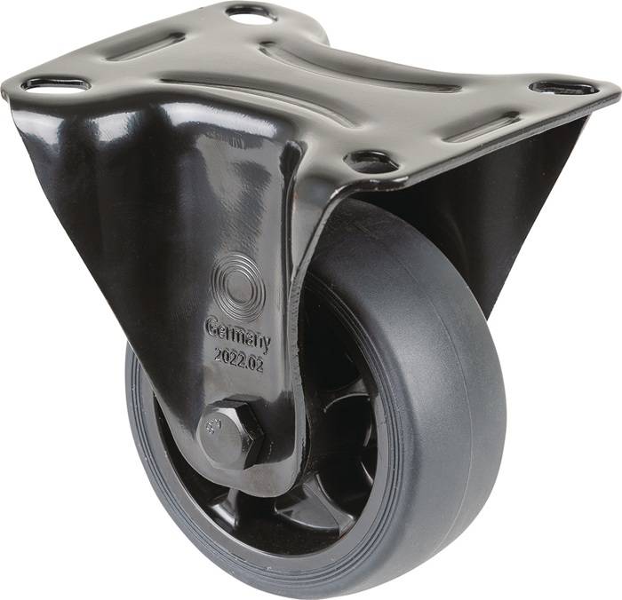 Bockrolle D.80mm Trgf.100kg Gum.Platte L104xB80mm Farbe Rl.schwarz BS ROLLEN