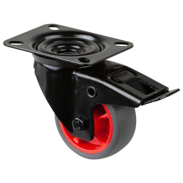 Transport-Lenkrolle mit Totalfeststeller - Gabel aus Stahlblech - Rad-Ø 80 mm - Bauhöhe 105 mm - Tragkraft 100 kg