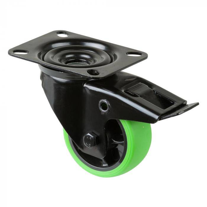 Transport-Lenkrolle mit Totalfeststeller - Gabel aus Stahlblech - Rad-Ø 80 mm - Bauhöhe 105 mm - Tragkraft 100 kg