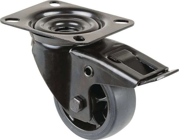 Lenkrolle D.80mm Trgf.100kg m.Festst.Gum.104x80mm schwarz BS ROLLEN