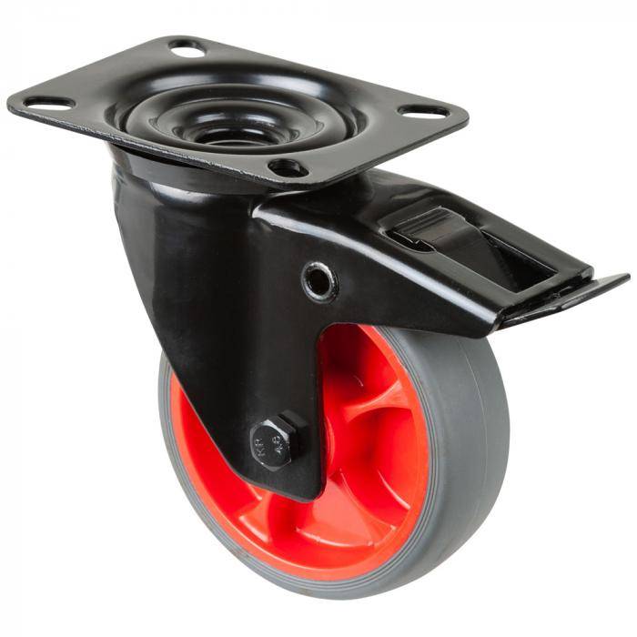 Transport-Lenkrolle mit Totalfeststeller - Gabel aus Stahlblech - Rad-Ø 100 mm - Bauhöhe 128 mm - Tragkraft 110 kg