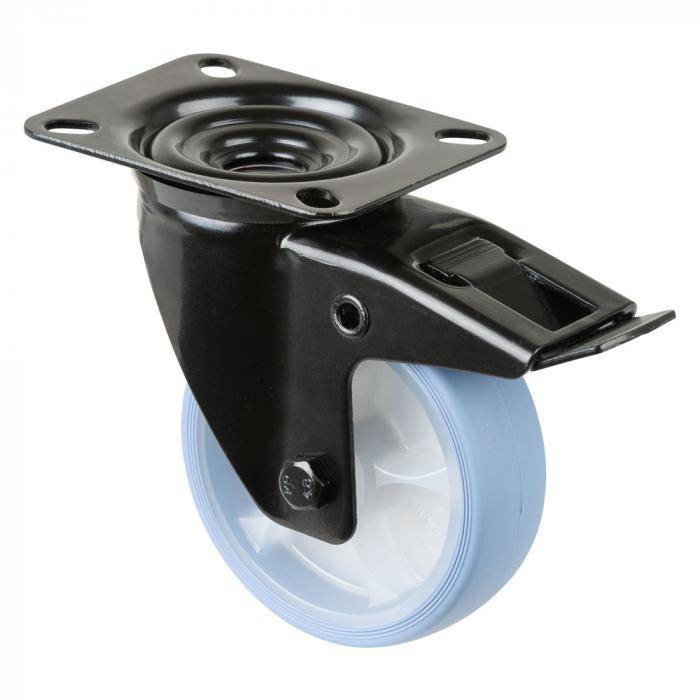 Transport-Lenkrolle mit Totalfeststeller - Gabel aus Stahlblech - Rad-Ø 100 mm - Bauhöhe 128 mm - Tragkraft 110 kg