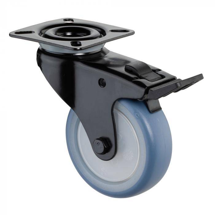 Apparate-Lenkrolle mit Totalfeststeller - Gabel aus Stahlblech - Rad-Ø 75 mm - Bauhöhe 103 mm - Tragkraft 60 kg