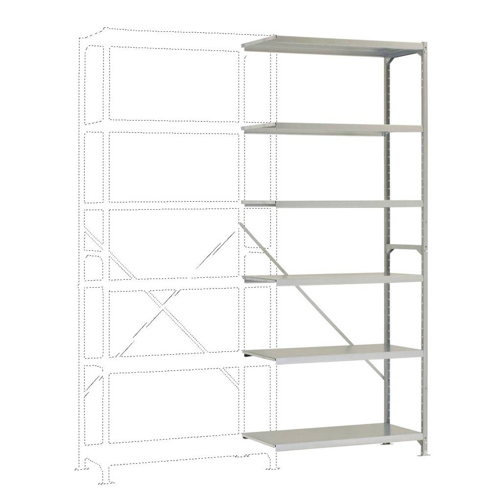 Lagerregal "budget light" - komplett verzinkt - Stecksystem - Anbauregal - Höhe 2500 mm - 6 Stahlfachböden - Fachbreite 970mm - "Do-it-yourself"