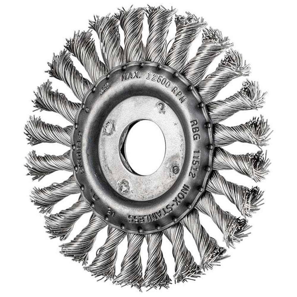Rundbürste - PFERD - gezopft mit Edelstahl - für Edelstahl und NE-Metalle - Bürsten-Ø 115 mm - Besatzmaße (B x L) 12 x 22 mm - Besatzmaterial-Ø