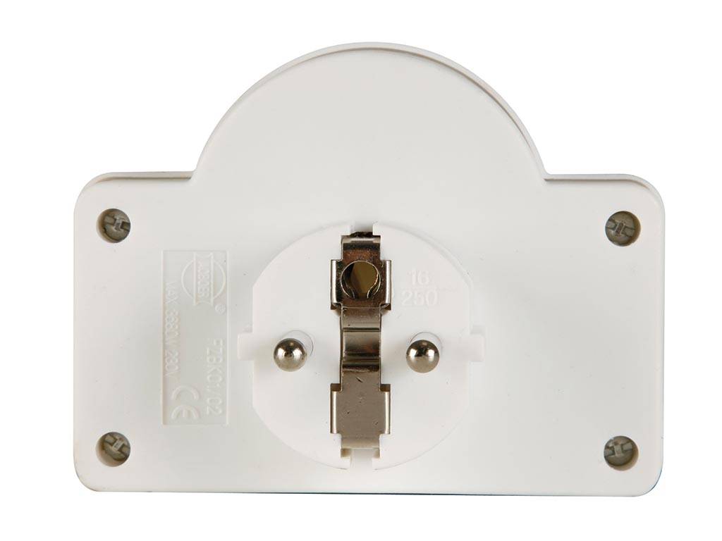 Perel Steckdosen-Verteiler mit Schalter, 2 Steckdosen Typ E, Polypropylen, Innenbereich, Weiß