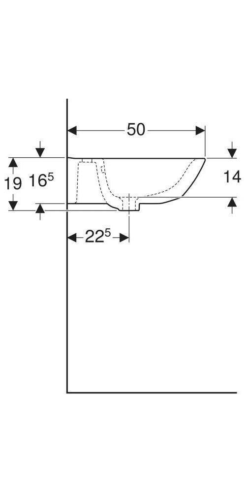 Geberit Waschtisch RENOVA mit Hahnloch mit Überlauf 650x500mm weiß