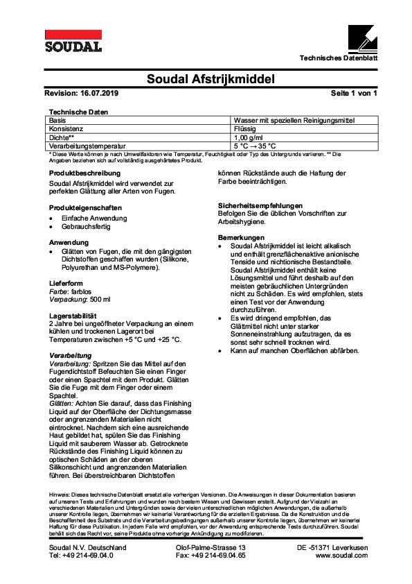 Glättmittel farblos 1l Sprühflasche SOUDAL