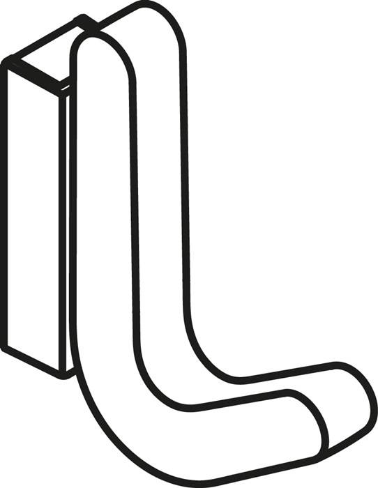 Darstellung eines wandmontierten Türgriffs, von der Seite gezeigt, mit geradem Griffdesign und rechteckiger Basis.