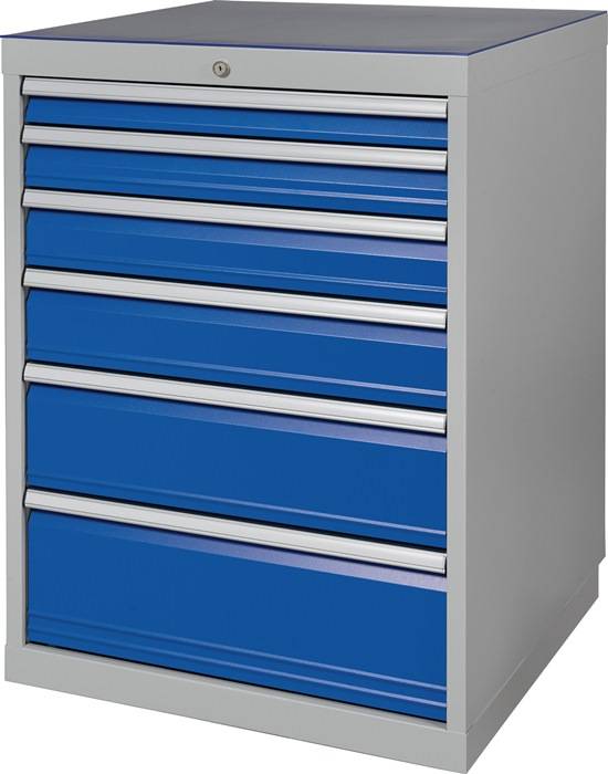 Schubladenschrank H1019xB705xT736mm lichtgrau/signalblau 6 Schubl.BEDRUNKA+HIRTH