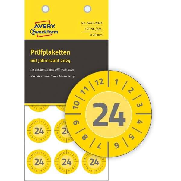 Prüfplaketten 2024 20mm VE=120 Etiketten gelb