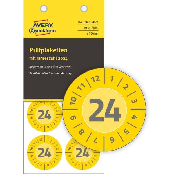 Prüfplaketten 2024 30mm VE=80 Etiketten gelb