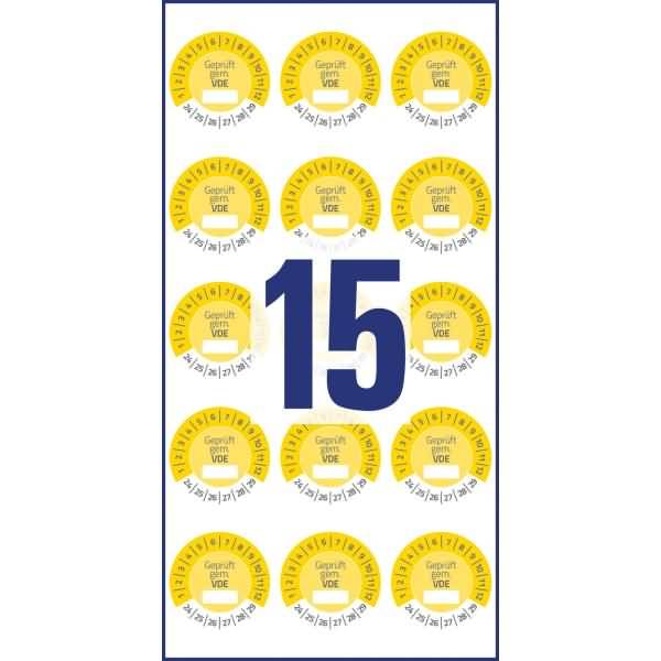 Prüfplaketten 20mm 8 Bogen/120 Etiketten 2024 gelb