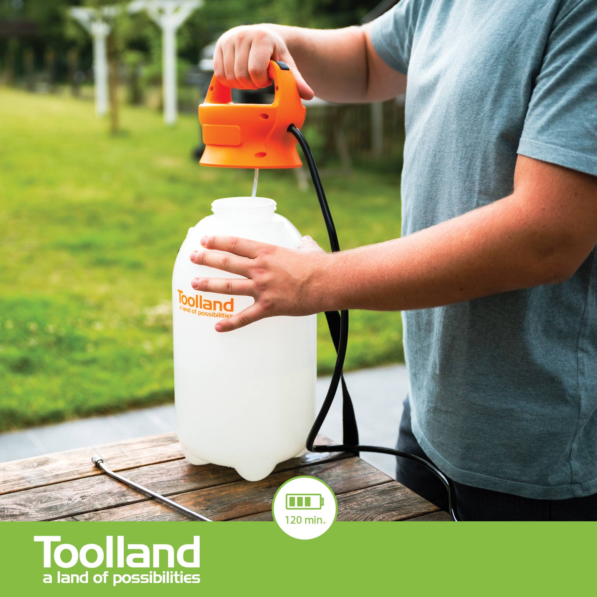 Toolland Drucksprüher, 8 L Gartenspritze, Akku-Drucksprühgerät mit einstellbarer Düse und Tragegurt