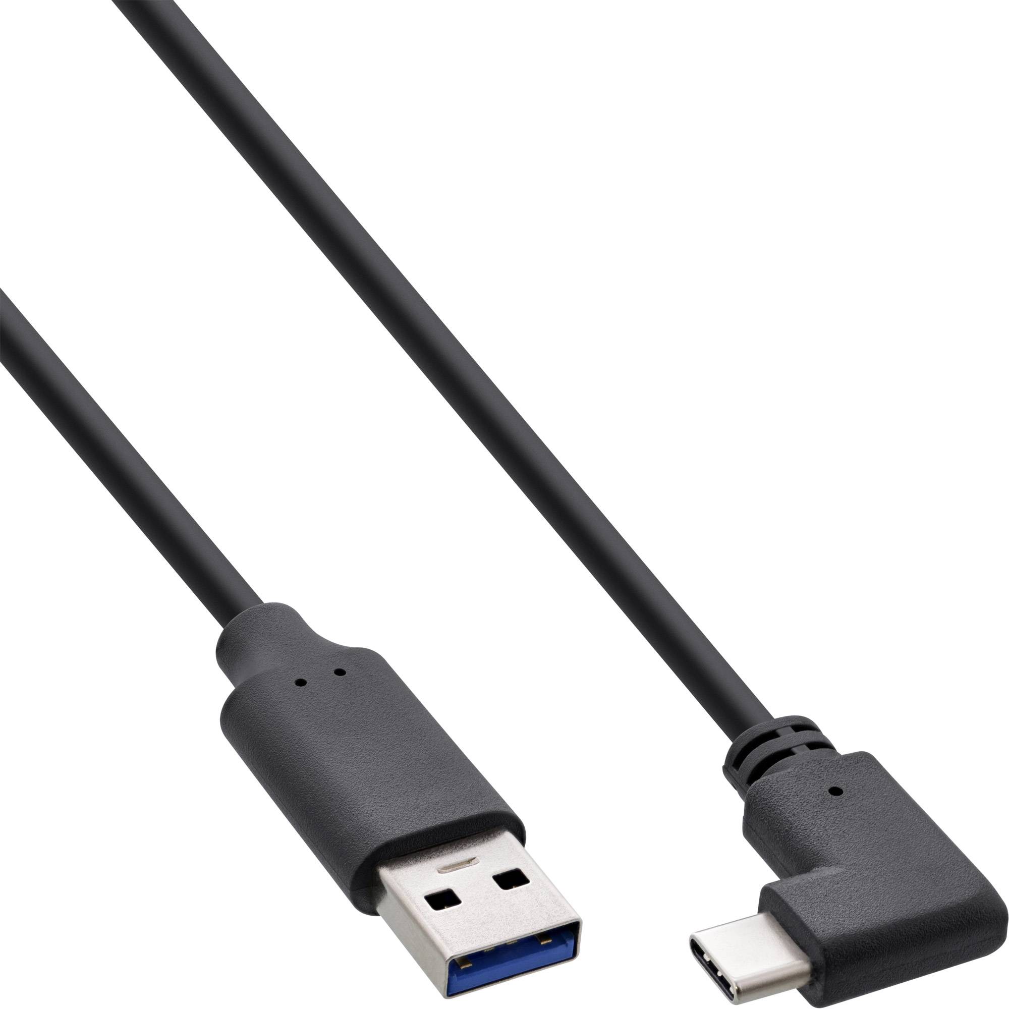 INLINE - USB 3.2 Kabel - USB-C Stecker gewinkelt an A Stecker - schwarz - 0,5m