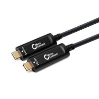 Zwei schwarze USB-C-Kabel mit Steckergehäusen auf weißem Hintergrund, schräg nebeneinander angeordnet dargestellt.
