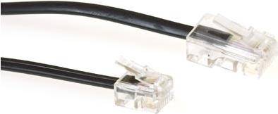 ACT Black 3 meter flat telephone cable with RJ11 and RJ45 connectors