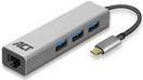 ACT Hub USB C 3.1 Gen1 (USB 3.0), 3 port, with 1 Gigabit network port, cable length 0.15m, aluminium housing USB-C