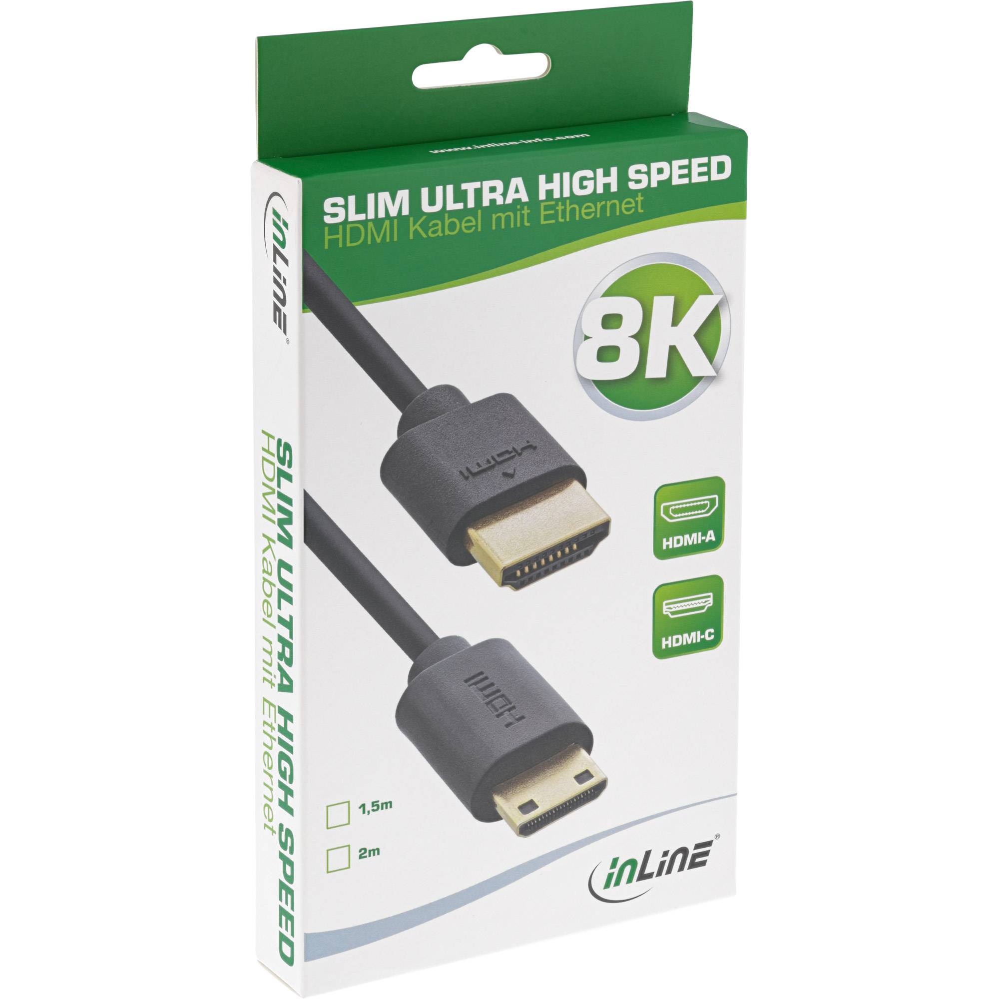 INLINE - Slim Ultra High Speed HDMI Kabel - 8K4K - A St. / C St. (Mini) - 2m