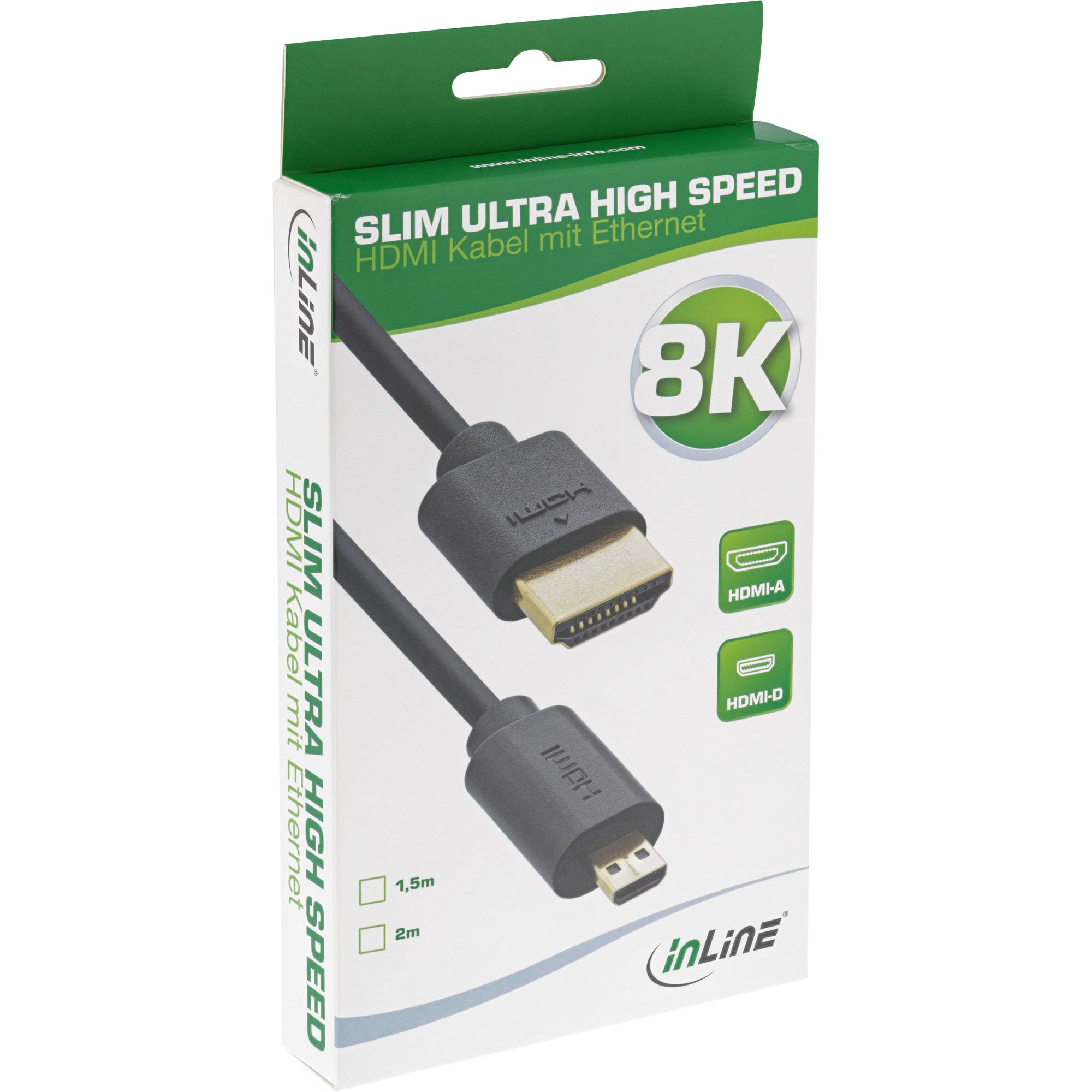 INLINE - Slim Ultra High Speed HDMI Kabel - 8K4K - A St. / D St. (Micro) - 1,5m