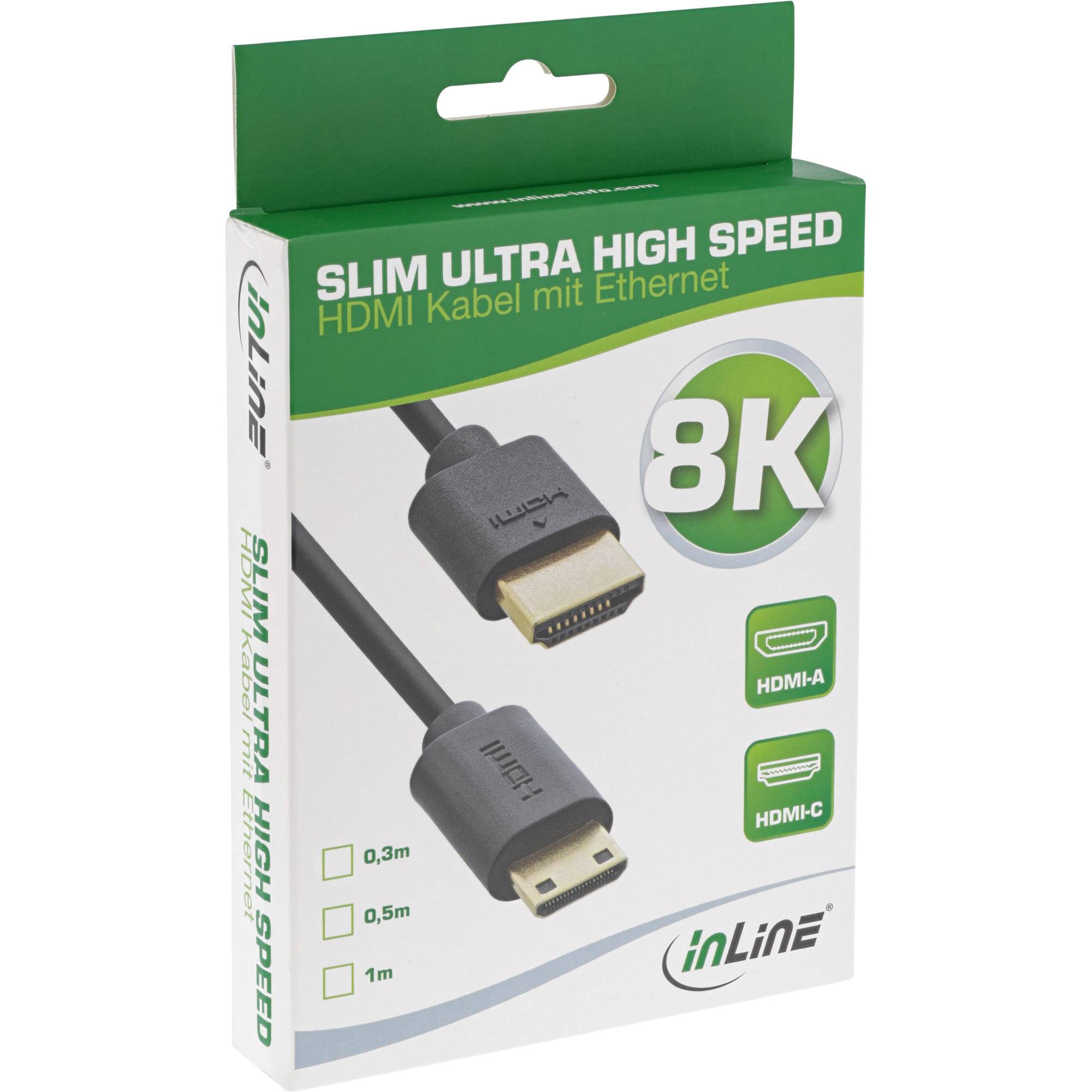 INLINE - Slim Ultra High Speed HDMI Kabel - 8K4K - A St. / C St. (Mini) - 0,5m