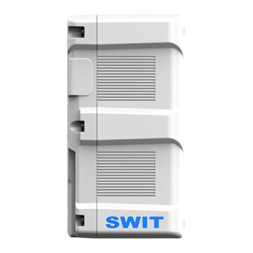 Weißes Akkupack mit horizontalen Rillen und dem Markennamen „SWIT
