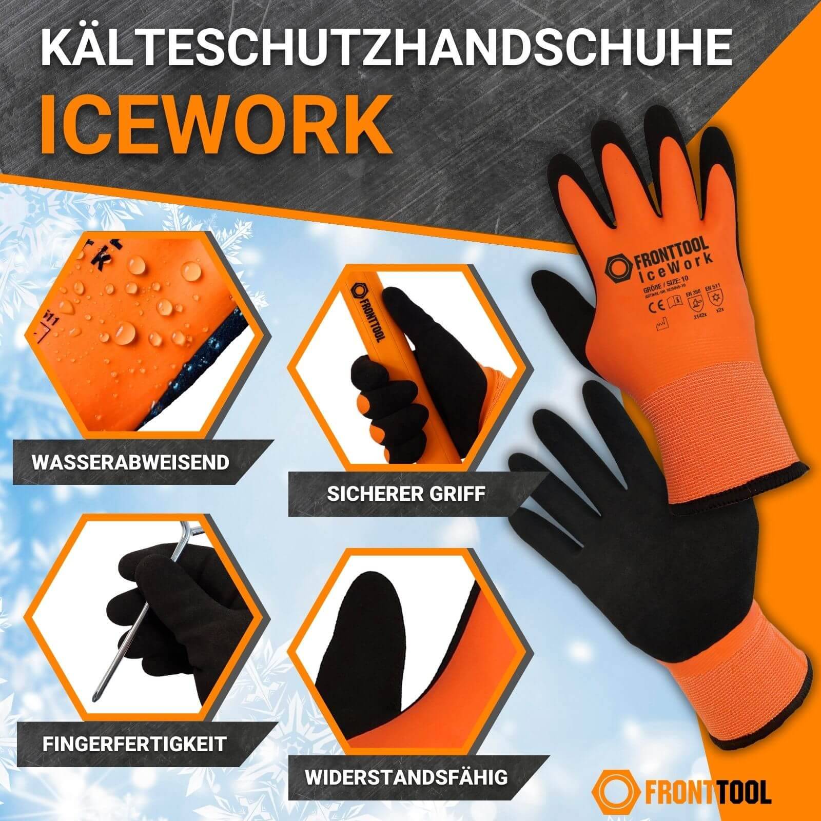 FRONTTOOL Kälteschutzhandschuhe IceWork 72 Paar - Größe:9