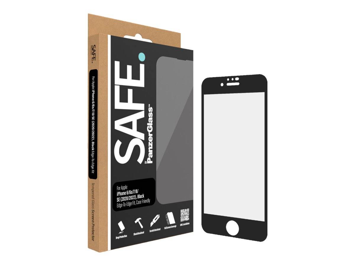 PANZERGLASS - SAFE. by PanzerGlass - Bildschirmschutz für Handy - Glas - Rahmenfarbe schwarz - für Apple iPhone 6, 6s, 7
