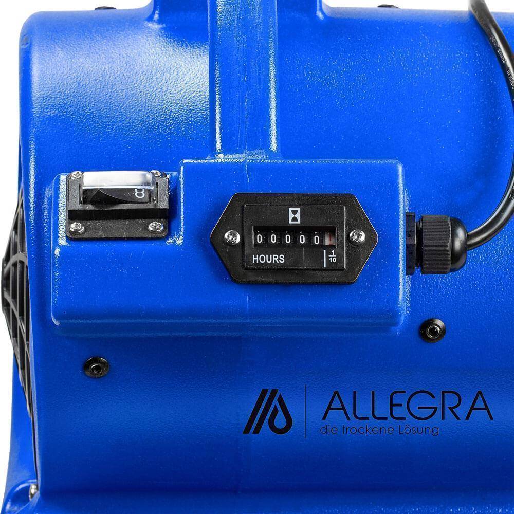 Blaue Industriemaschine mit Ein-/Aus-Schalter und Betriebsstundenzähler, Marke 