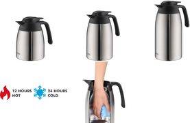 THERMOS Isolierkanne THV, 2,0 Liter, Edelstahl / schwarz doppelwandiger Edelstahl mit Vakuumisolierung, hält 12