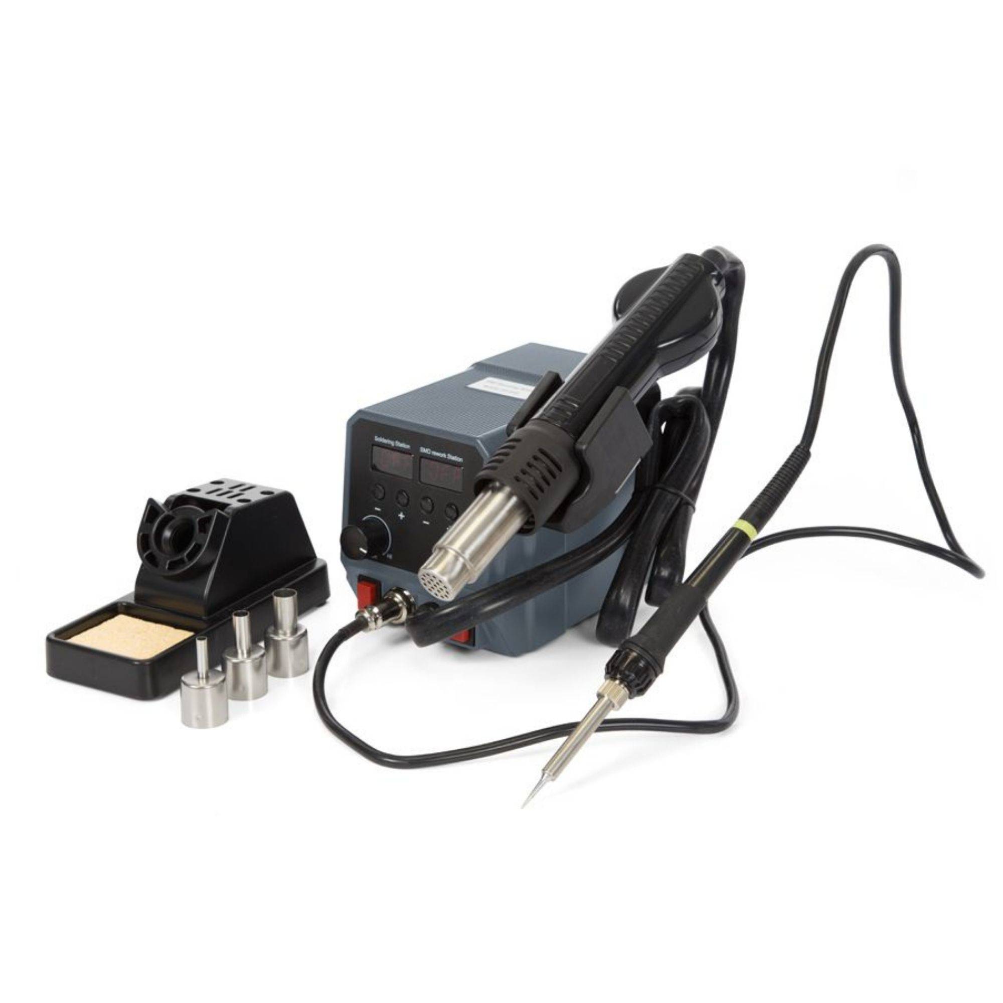 Lötstation, 2-in-1, für SMD-Bauteile, vielseitig einsetzbar, 60 W + 300 W, Temperaturbereich 50-480 °C + 100-500 °C, Grau
