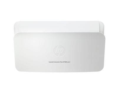 Ein weißer HP ScanJet Enterprise Flow Scanner mit einem schlanken, modernen Design.