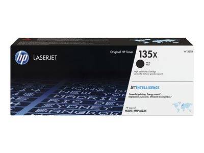 HP LaserJet 135x Tonerkartusche mit 'JetIntelligence' Logo auf der Verpackung, die Funktionen wie 'Leistungsstarkes Drucken' und 'Energiesmart' hervorhebt.