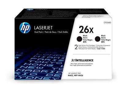 HP LaserJet schwarze Tonerkartusche, Doppelpack mit '26x'-Bezeichnung, kompatibel mit LaserJet Pro M402, MFP M426, ausgestattet mit JetIntelligence-Technologie.