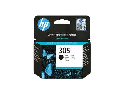 HP Tintenpatrone 305 Verpackung mit HP Logo, Text zum Herunterladen der HP Smart App und blauem Schmetterlingsdesign.