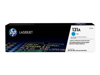 HP LaserJet 131A Cyan Tonerkassette mit Markenlogo. Geeignet für Modelle M251 und M276 für professionellen Farbdruck.