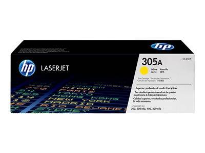 HP 305A LaserJet Tonerkartusche, kompatibel mit verschiedenen Druckern, enthält gelbe Tinte.