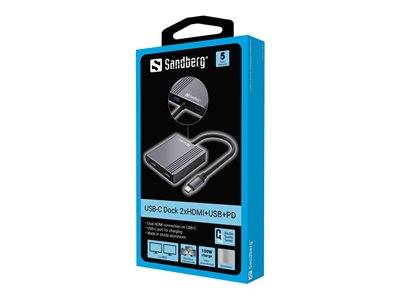 SANDBERG USB-C Dock 2xHDMI+USB+PD Notebook, PC & Tablet Optionen & Zubehör Docking Notebooks &