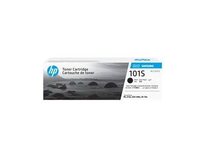 HP Tonerkartusche für Modell 101S, kompatibel mit Samsung. Die Verpackung zeigt Produktinformationen und ein Schwarztonerbild.