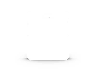 Ein weißer, quadratischer, minimalistischer drahtloser Lautsprecher mit abgerundeten Kanten auf weißem Hintergrund.