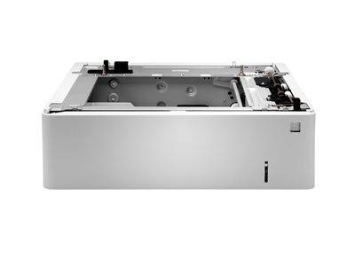 Ein Druckerpapierablagemodule, von oben gezeigt mit Schlitzen für Papier und Mechanismen an der Seite. Das Modul ist weiß und rechteckig.
