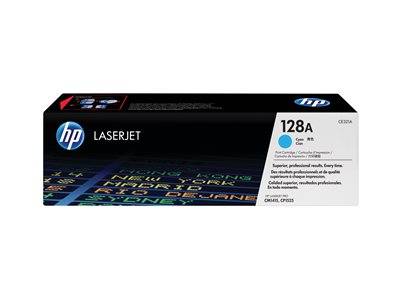 HP LaserJet 128A' Tonerkassette, Schachtel überwiegend schwarz, mit blauer und weißer Markierung, geeignet für verschiedene Druckermodelle.