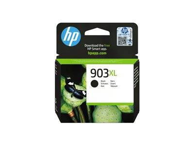 HP 903XL schwarze Tintenpatrone, Verpackung mit HP-Branding und Informationen zur Kompatibilität mit der HP Smart App über hpapp.com.