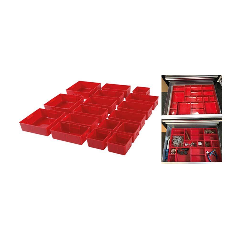 Kunststoff-Ablagefächer - für Werkstattwagen - 17-teilig - 70x70x45 bis 145x145x145 mm
