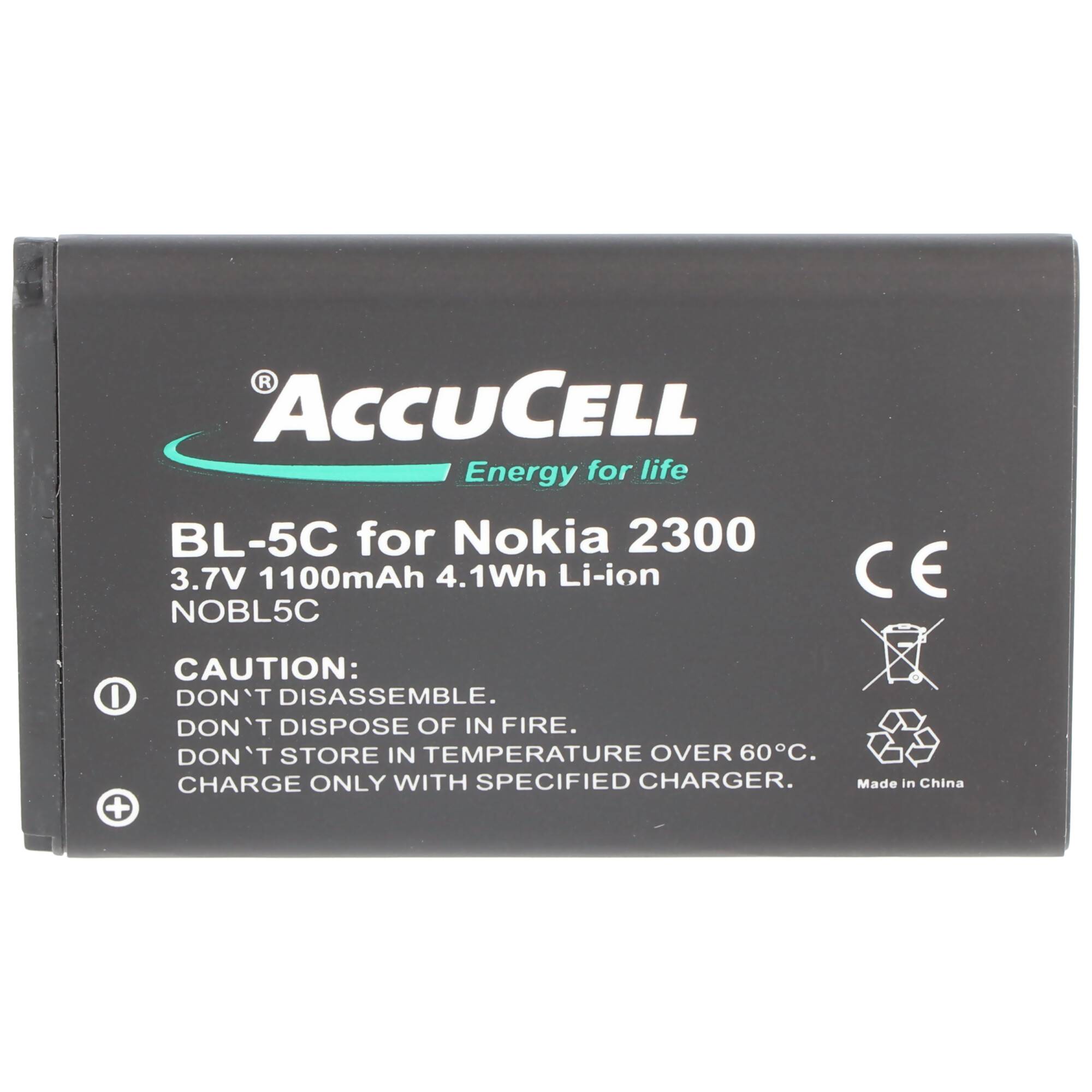 AccuCell Akku passend für Nokia 2310, 2323 classic, BL-5C, BR-5 1100mAh