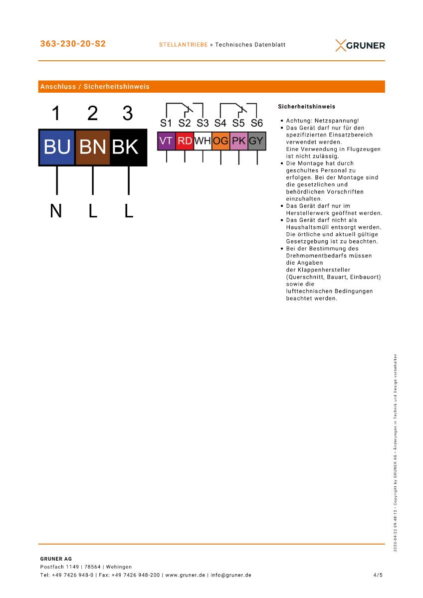 Gruner Stellantrieb Typ 363-230-20-S2 ( 230V - 20 Nm - Ansteuerung 2/3 Punkt)